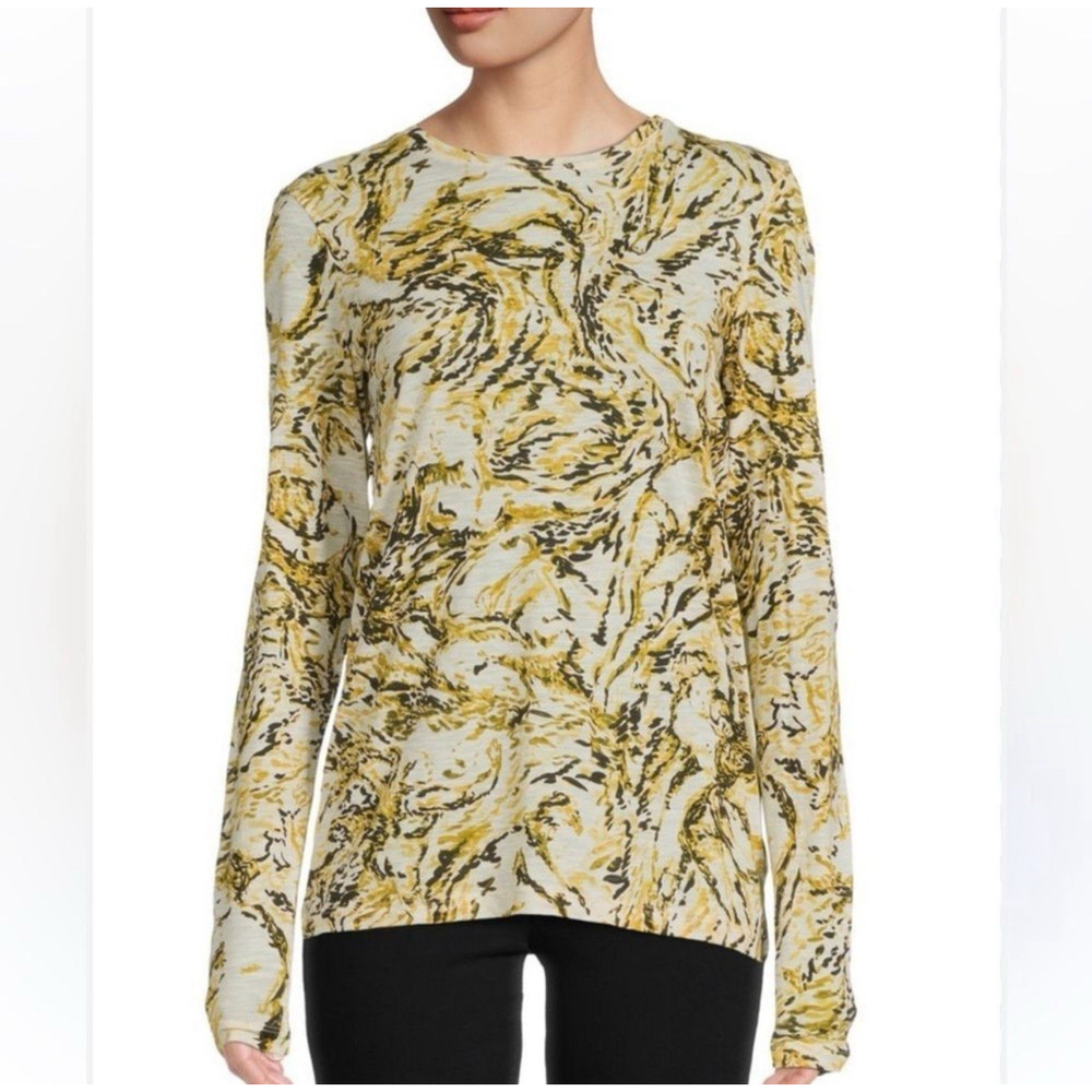 Proenza Schouler SM 100% Cotton Yellow Neutrals Tie Dye Long Sleeve Shirt FLAW